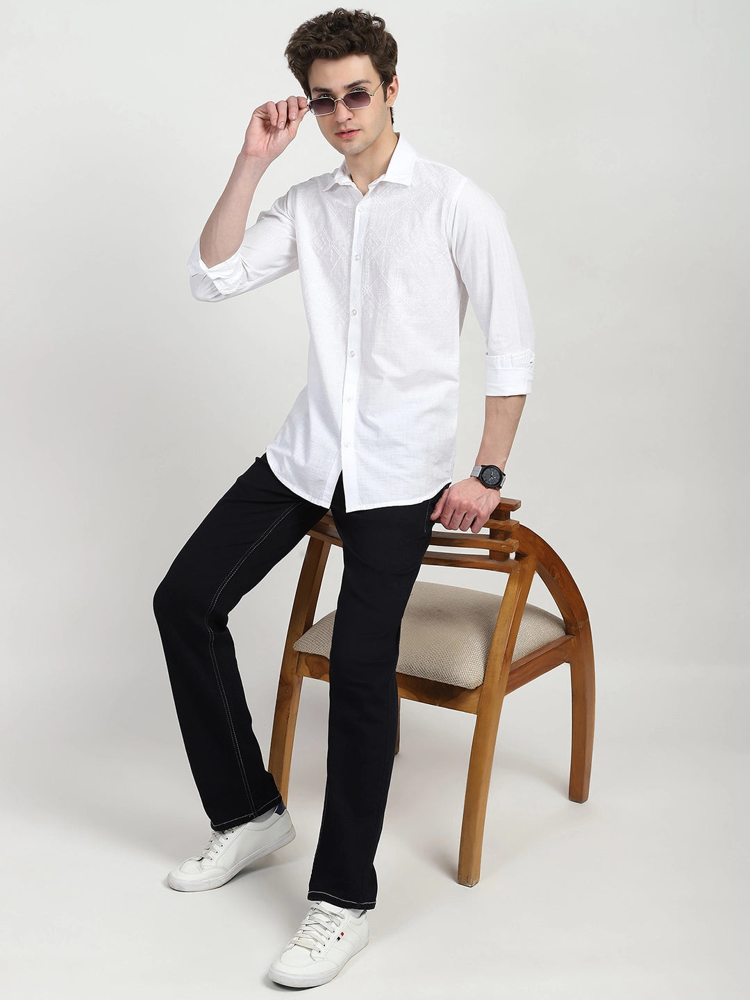 White Cotton Embroidered Shirt - Global Republic
