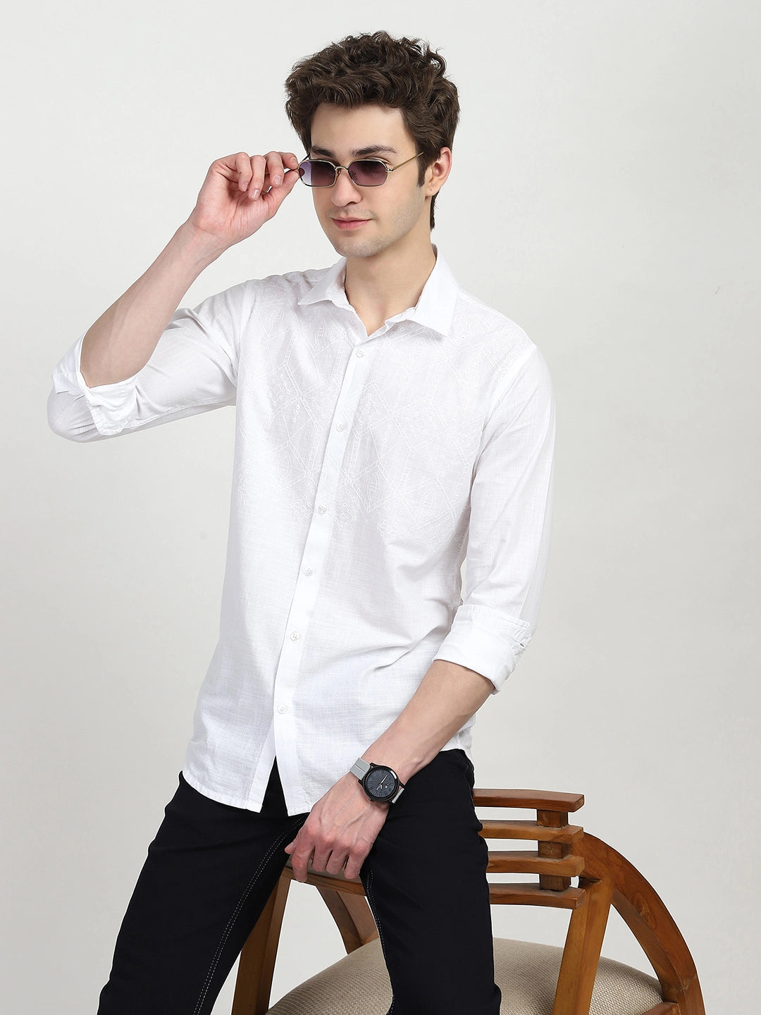 White Cotton Embroidered Shirt - Global Republic