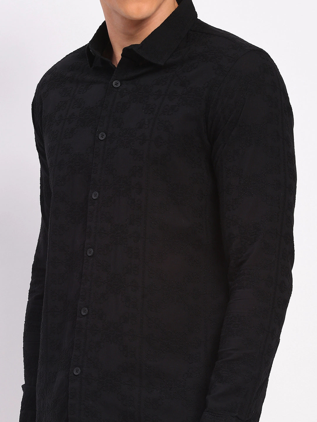 Black Cotton Embroidered Shirt - Global Republic