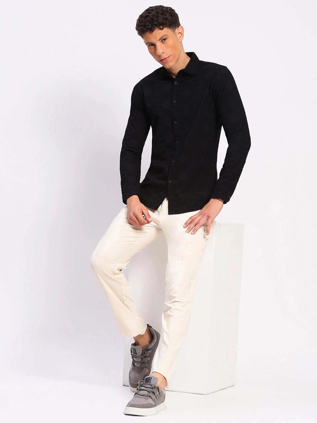 Black Cotton Embroidered Shirt - Global Republic