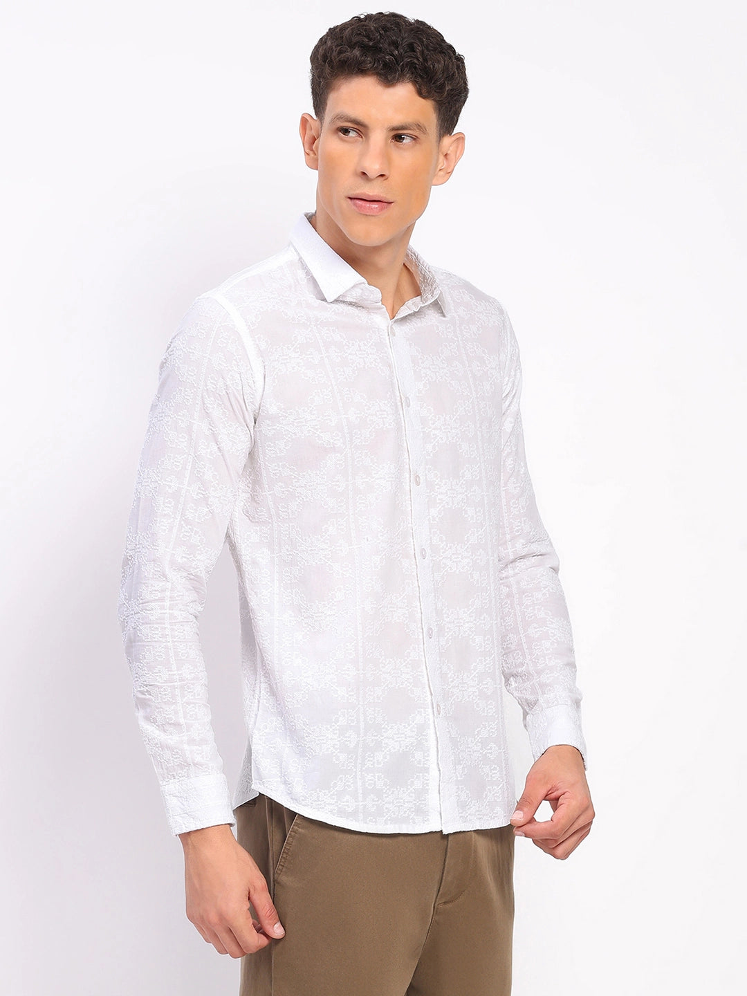 White Cotton Embroidered Shirt - Global Republic