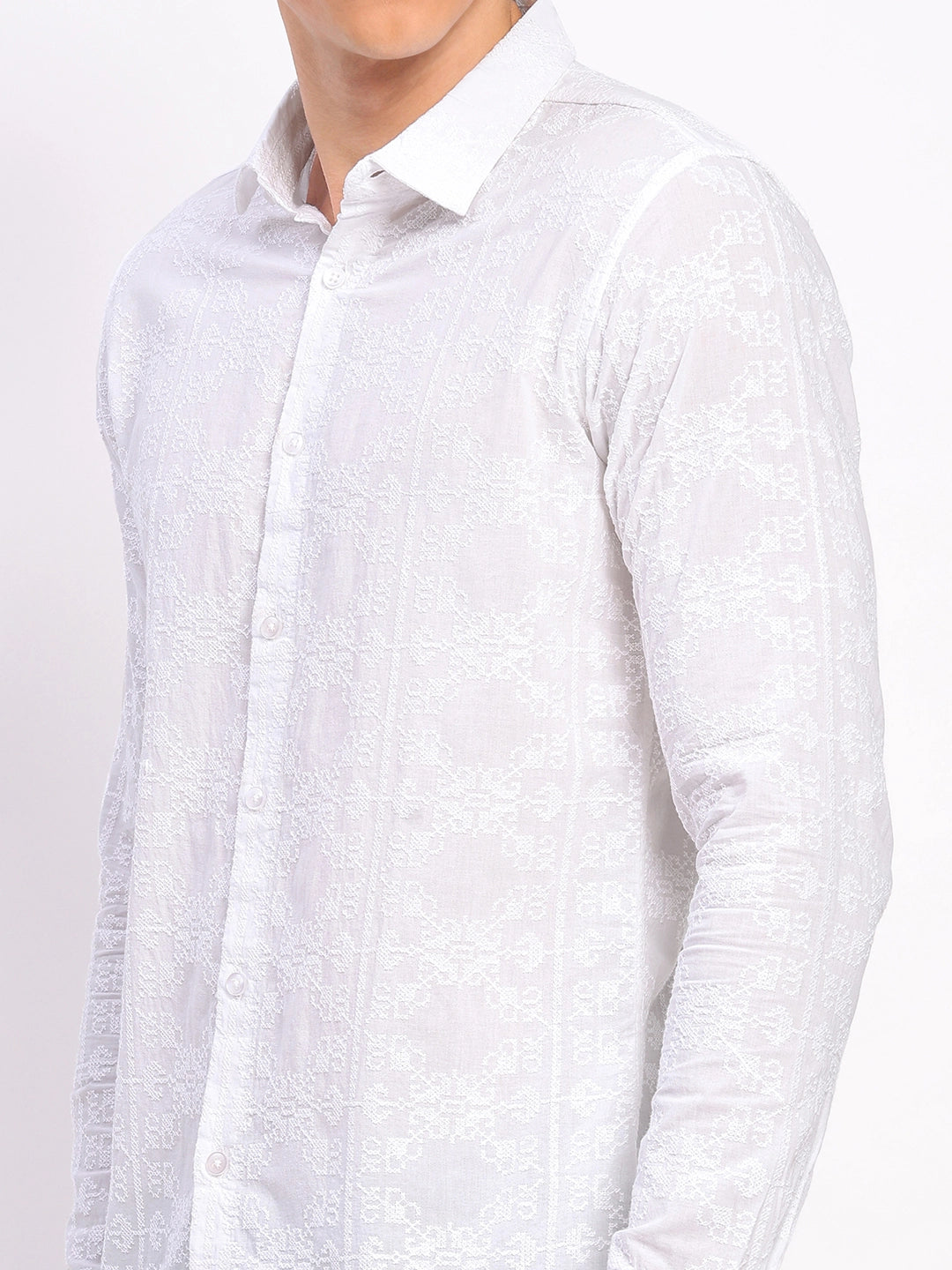 White Cotton Embroidered Shirt - Global Republic