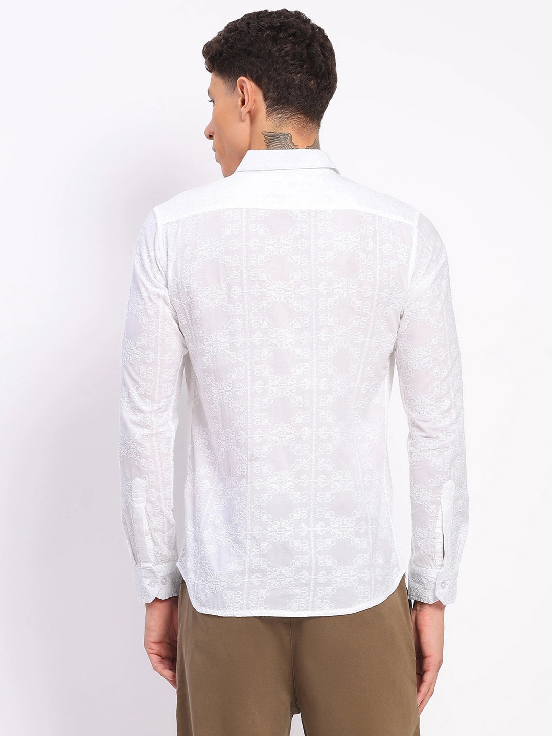 White Cotton Embroidered Shirt - Global Republic