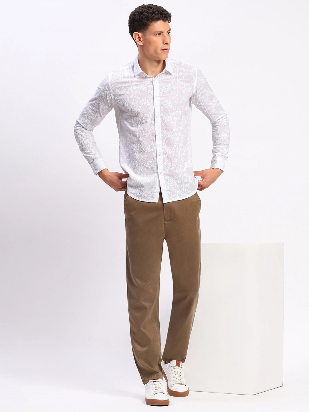 White Cotton Embroidered Shirt - Global Republic