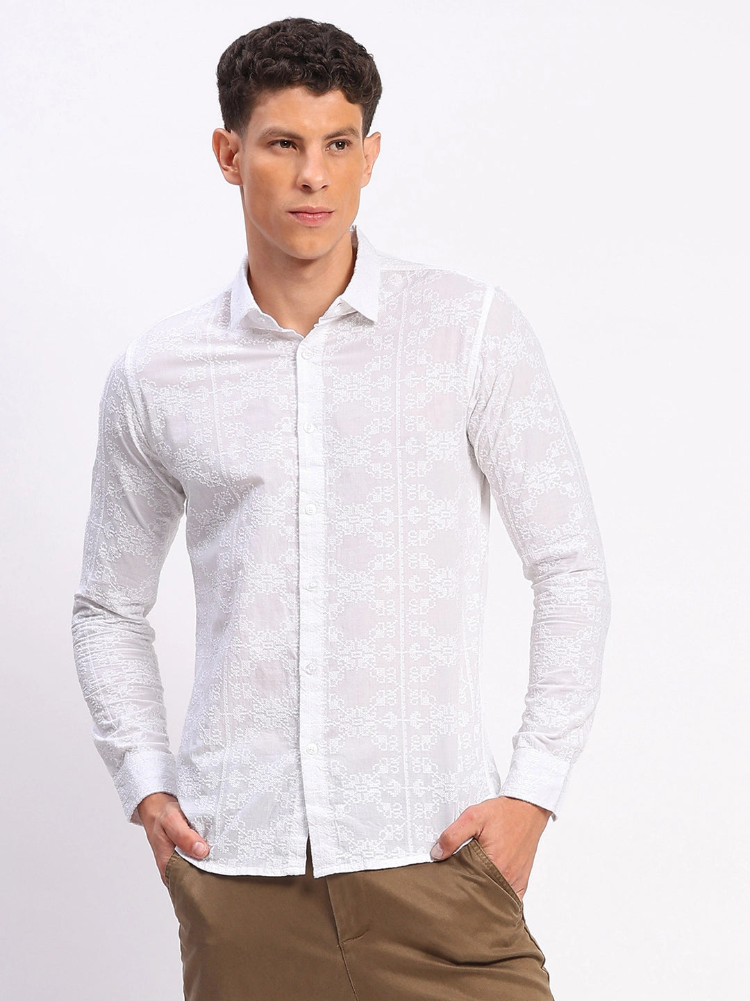 White Cotton Embroidered Shirt - Global Republic
