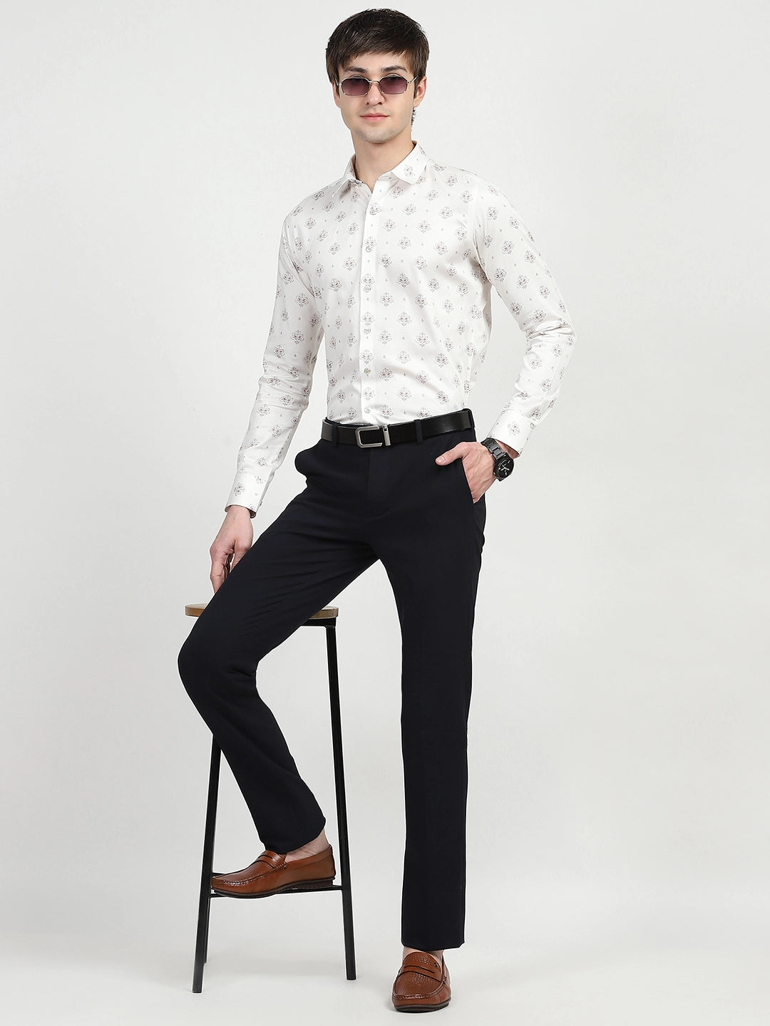White Printed Cotton Shirt - Global Republic