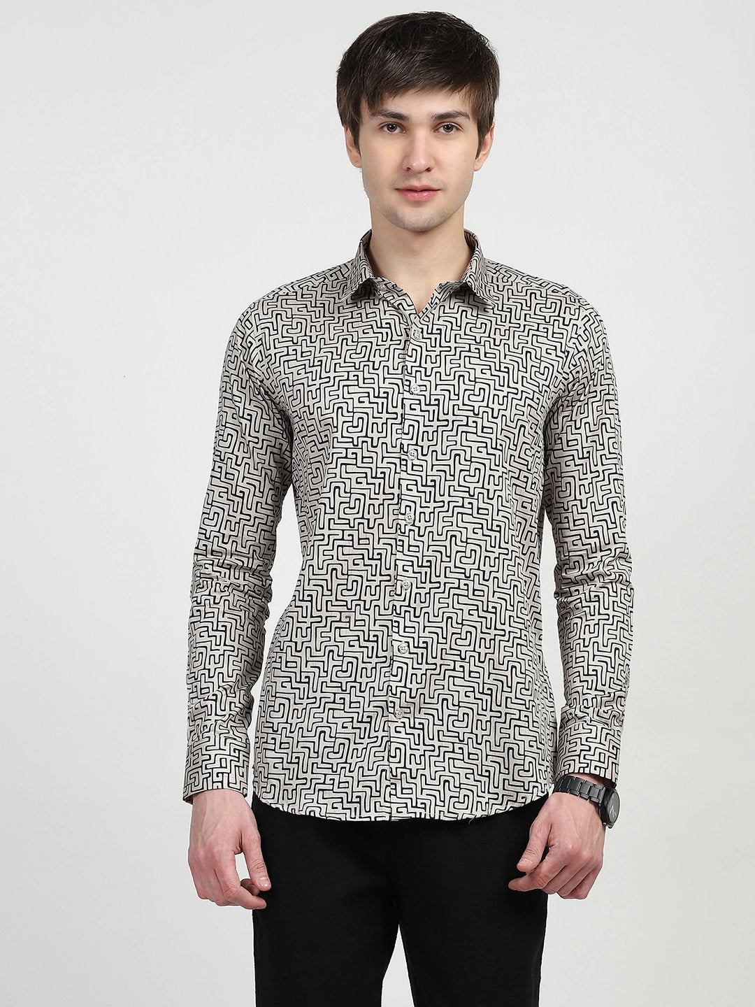 Beige Printed Cotton Shirt - Global Republic