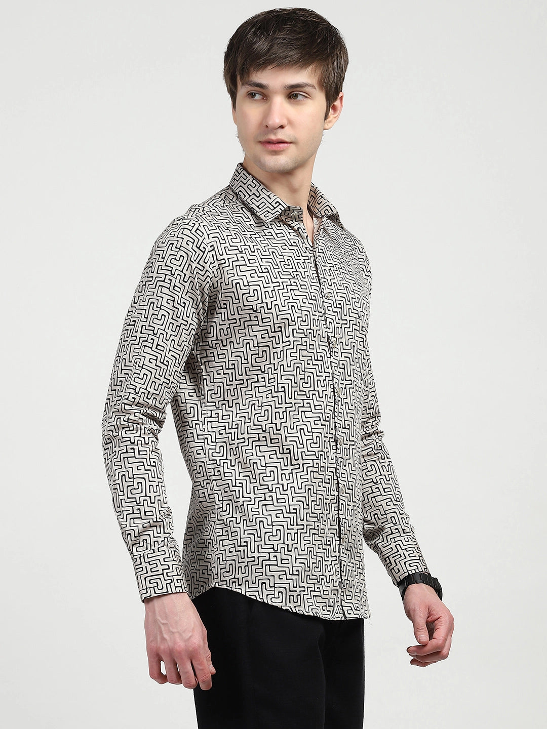 Beige Printed Cotton Shirt - Global Republic