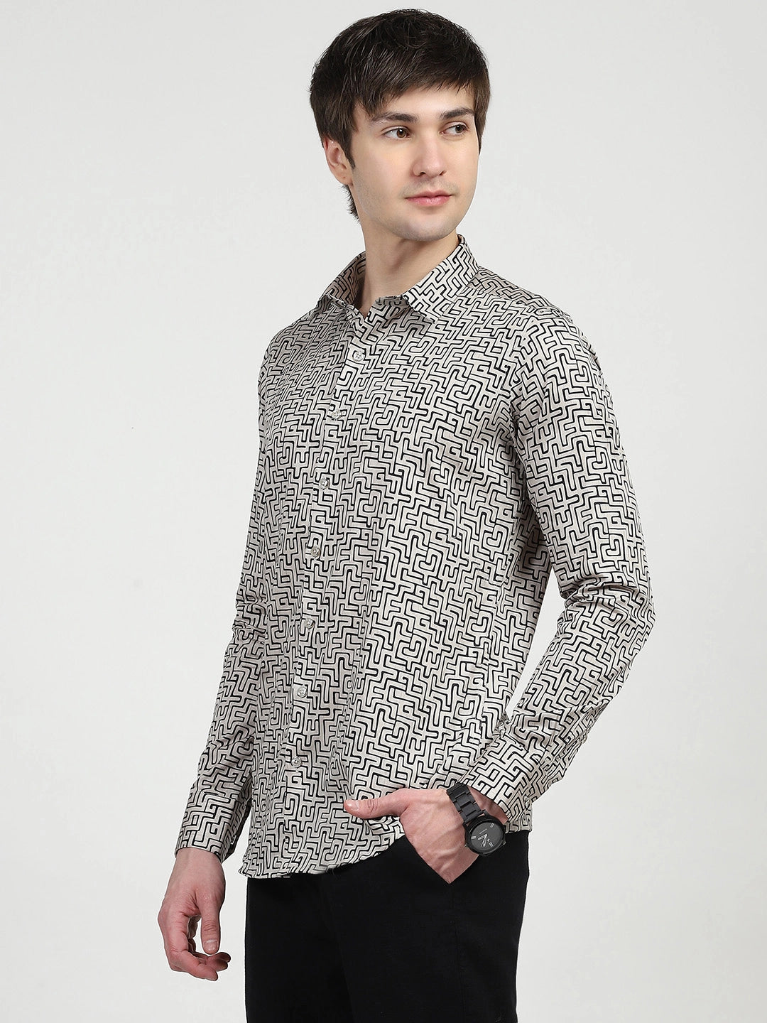 Beige Printed Cotton Shirt - Global Republic