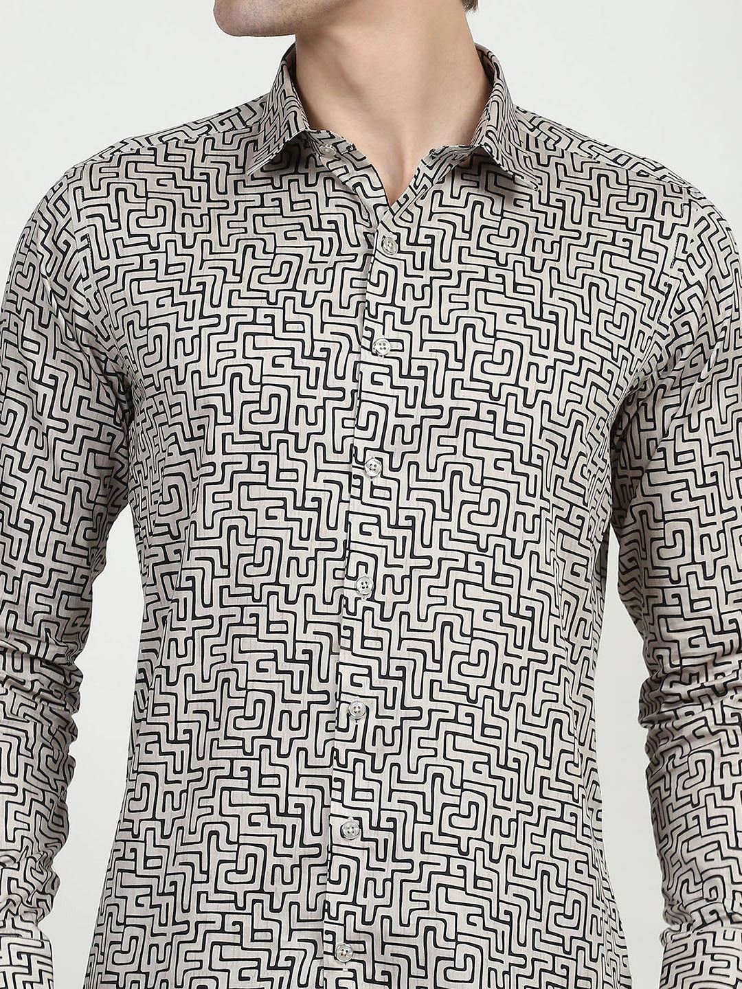 Beige Printed Cotton Shirt - Global Republic