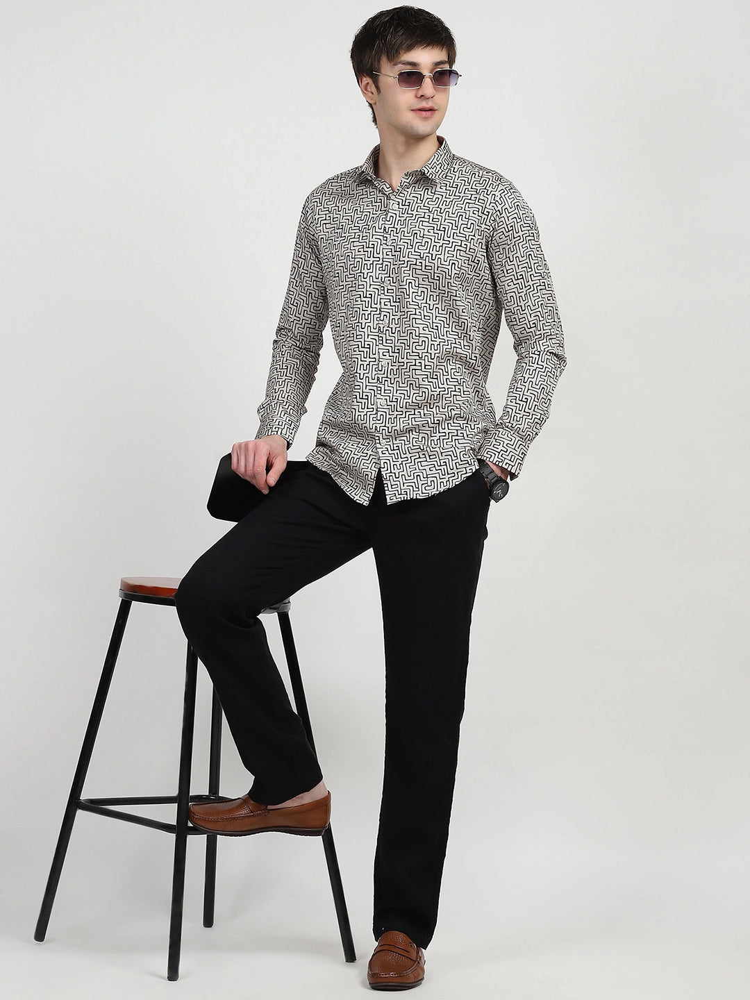 Beige Printed Cotton Shirt - Global Republic