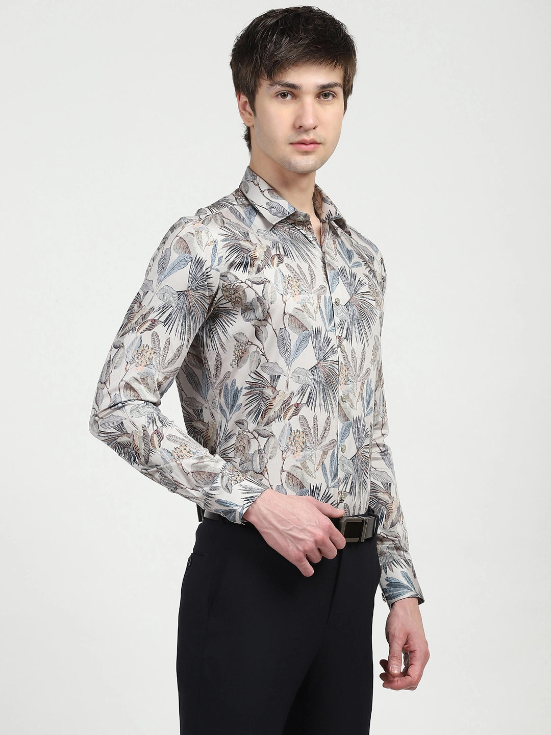 White Tropical Print Cotton Shirt - Global Republic