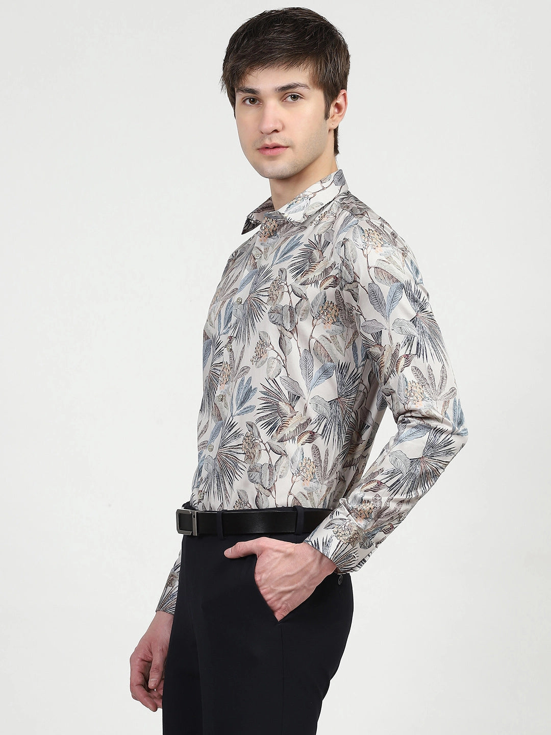 White Tropical Print Cotton Shirt - Global Republic