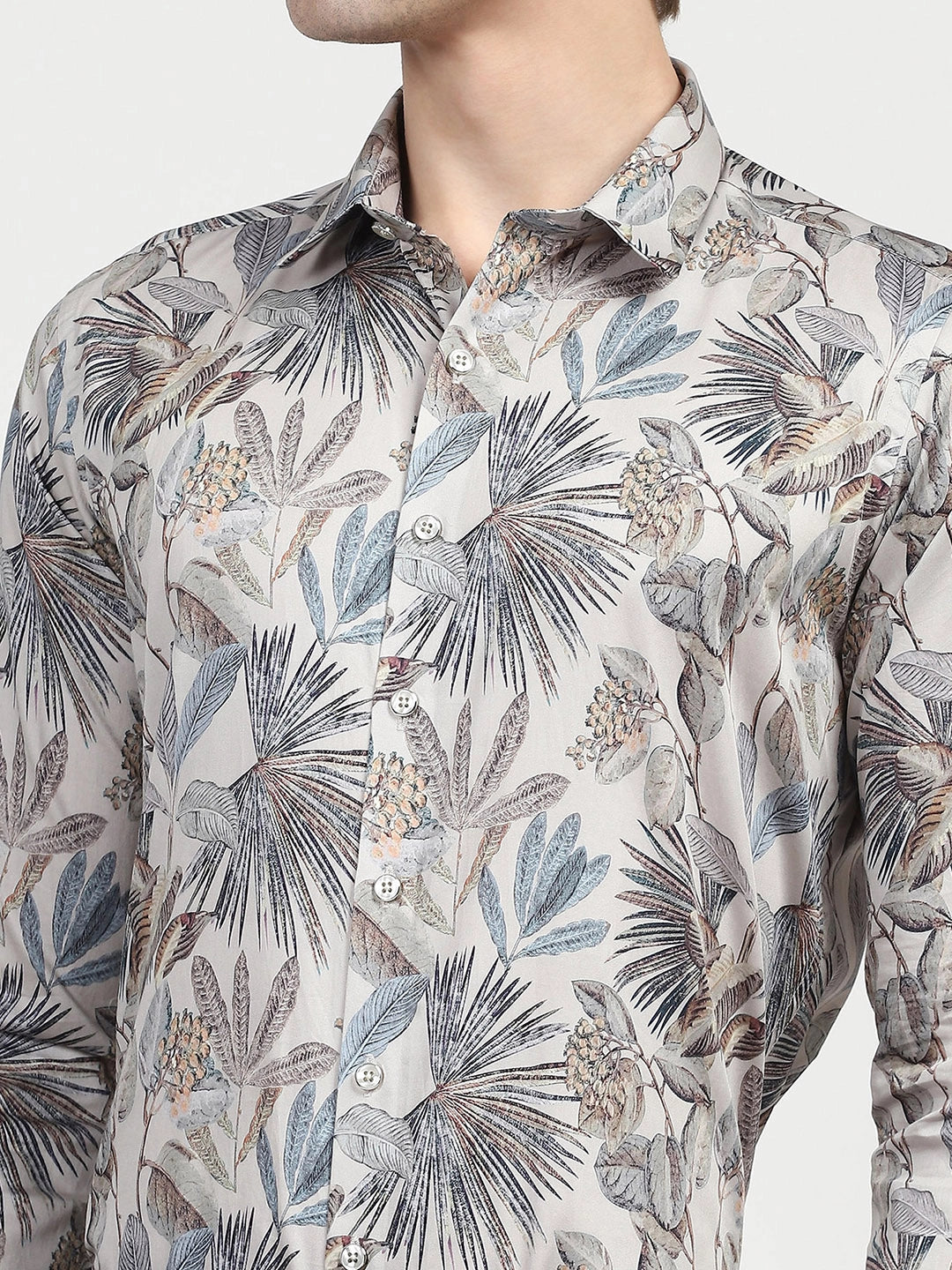 White Tropical Print Cotton Shirt - Global Republic