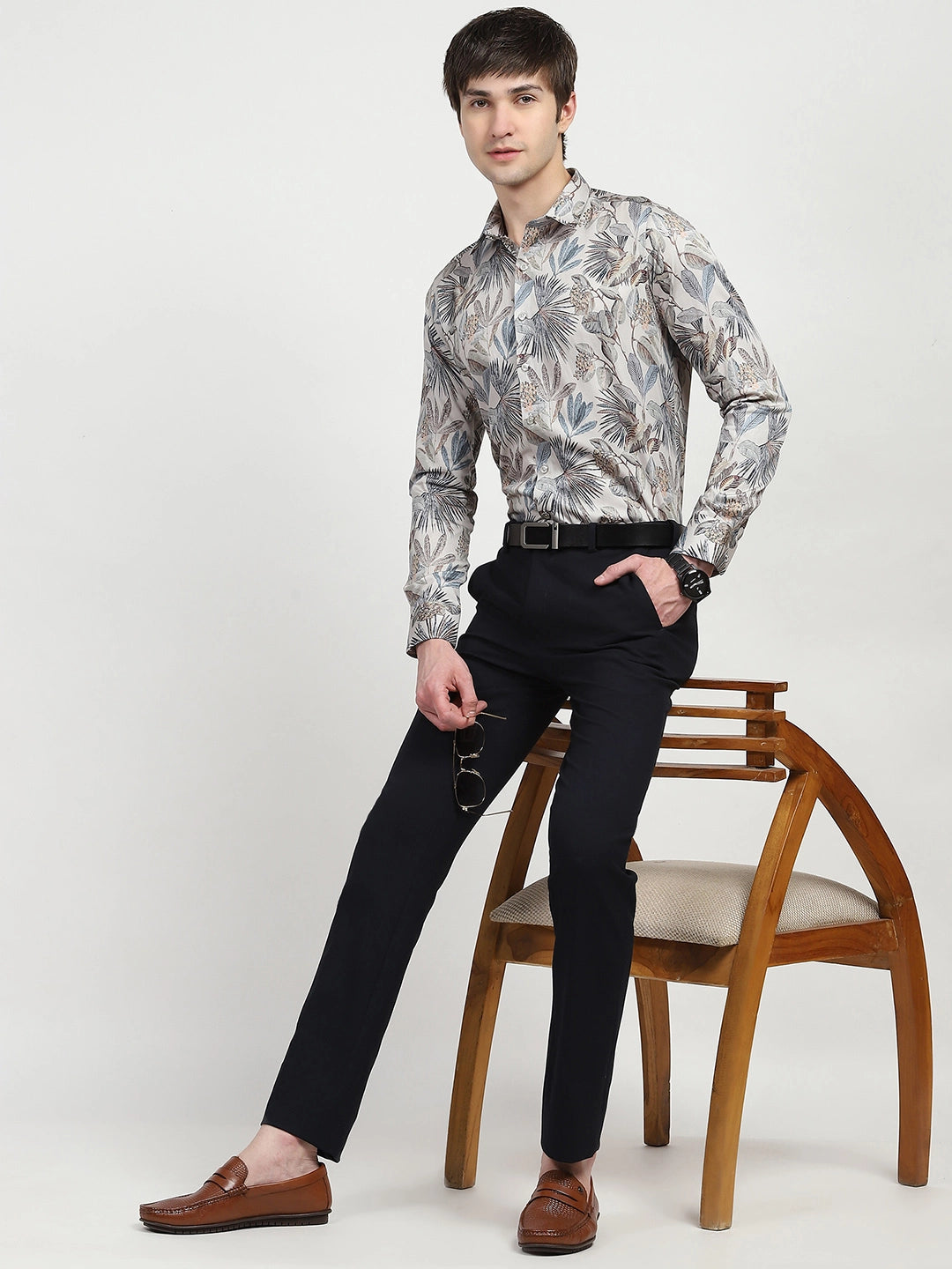 White Tropical Print Cotton Shirt - Global Republic