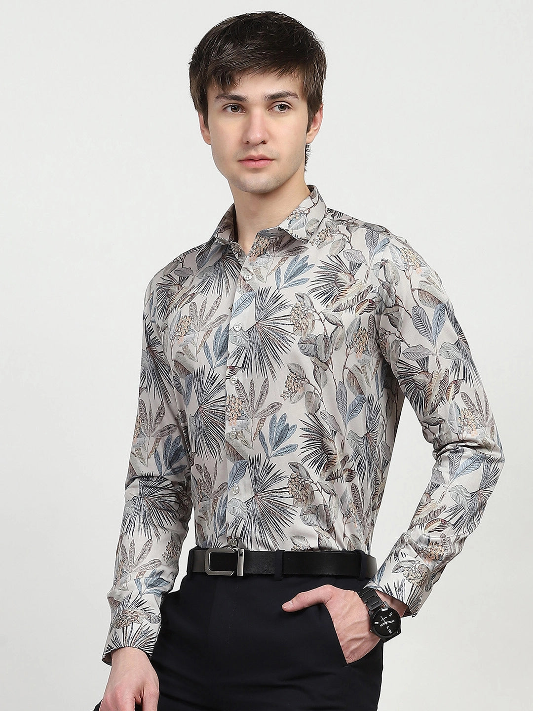 White Tropical Print Cotton Shirt - Global Republic