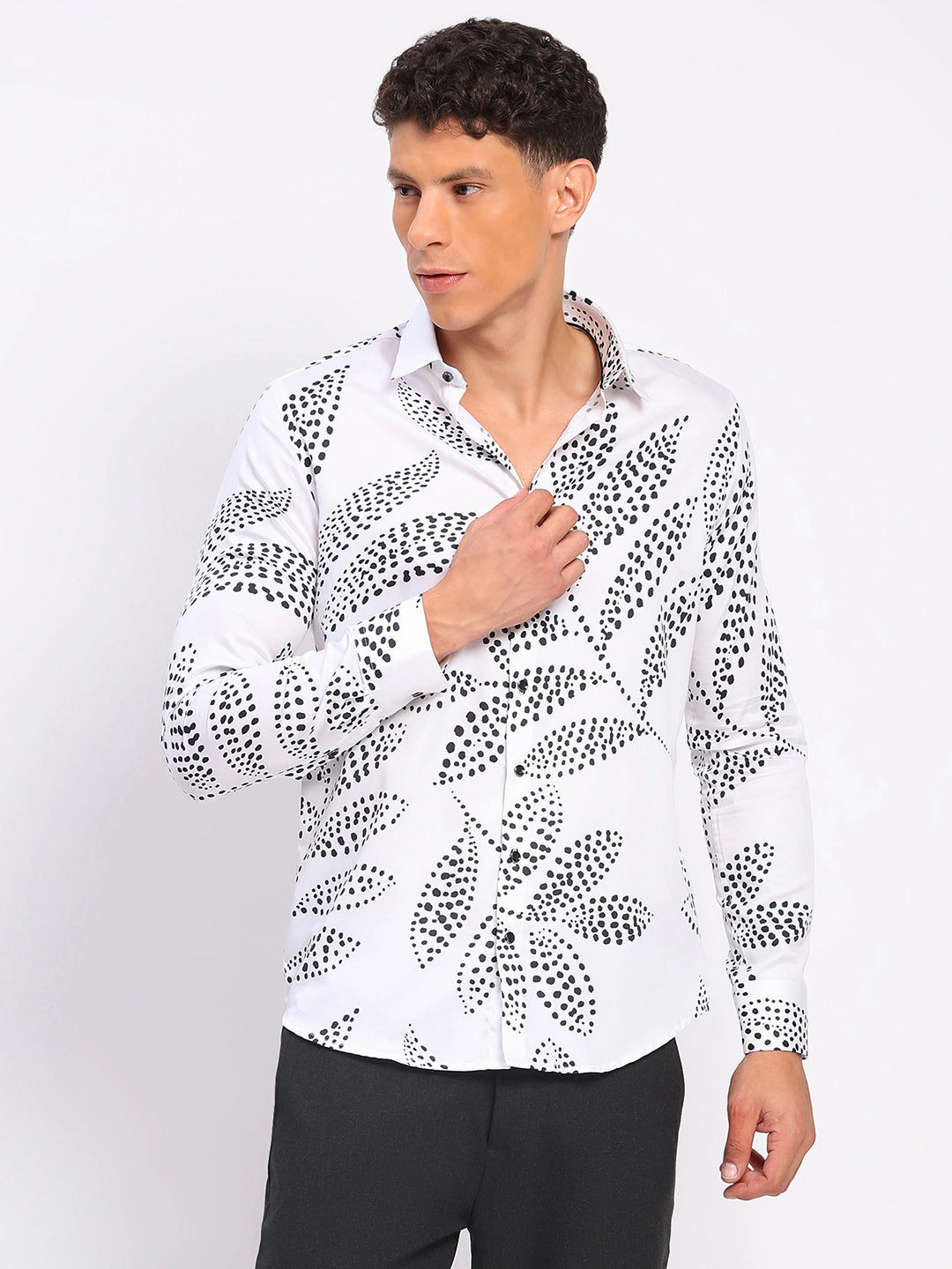 White & Black Printed Cotton Shirt - Global Republic
