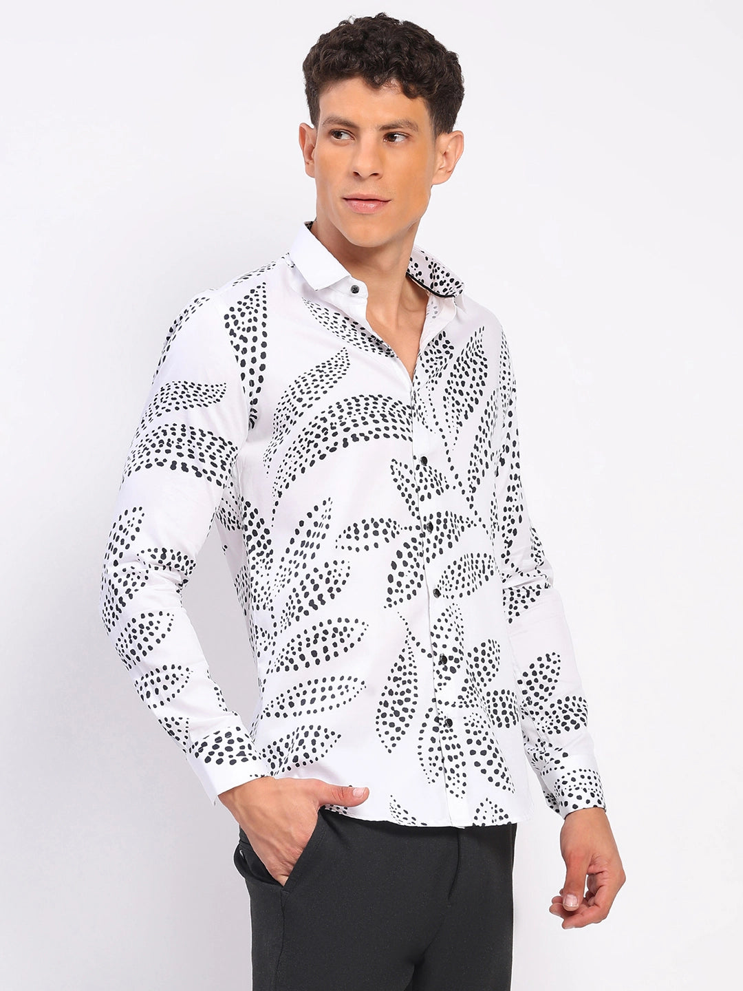 White & Black Printed Cotton Shirt - Global Republic