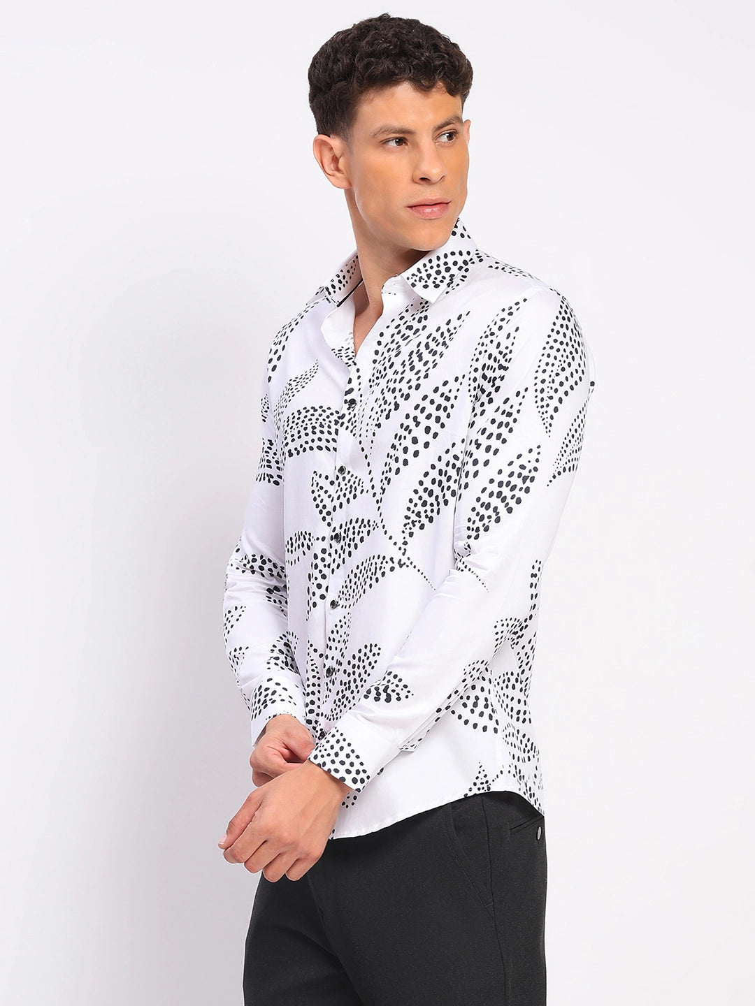 White & Black Printed Cotton Shirt - Global Republic