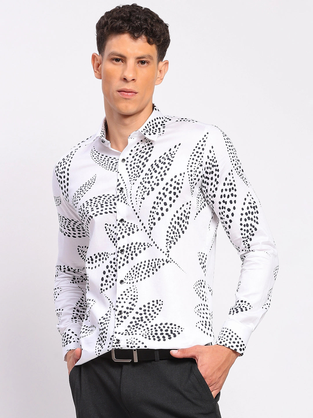 White & Black Printed Cotton Shirt - Global Republic
