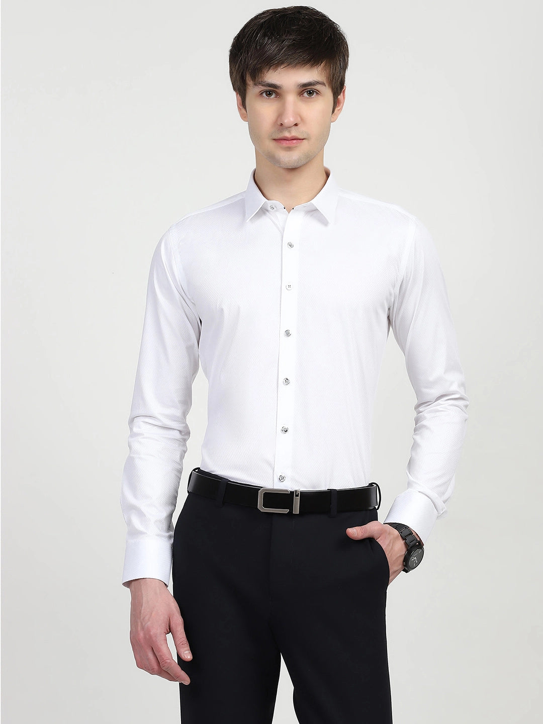 White Textured Formal Shirt - Global Republic