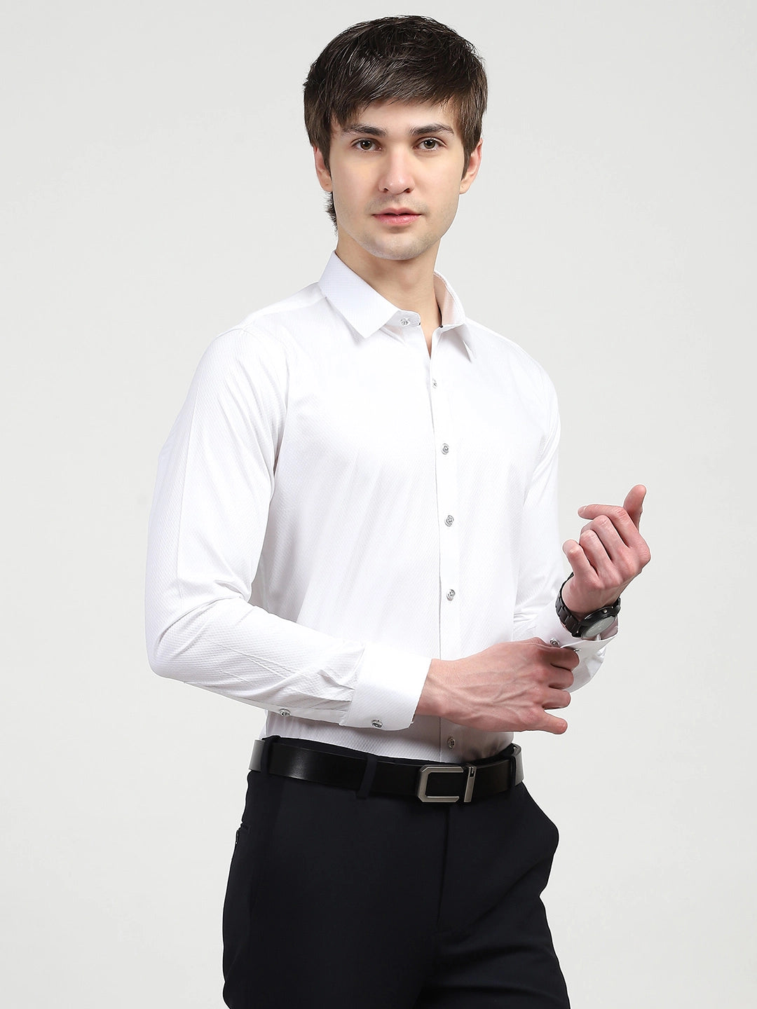 White Textured Formal Shirt - Global Republic