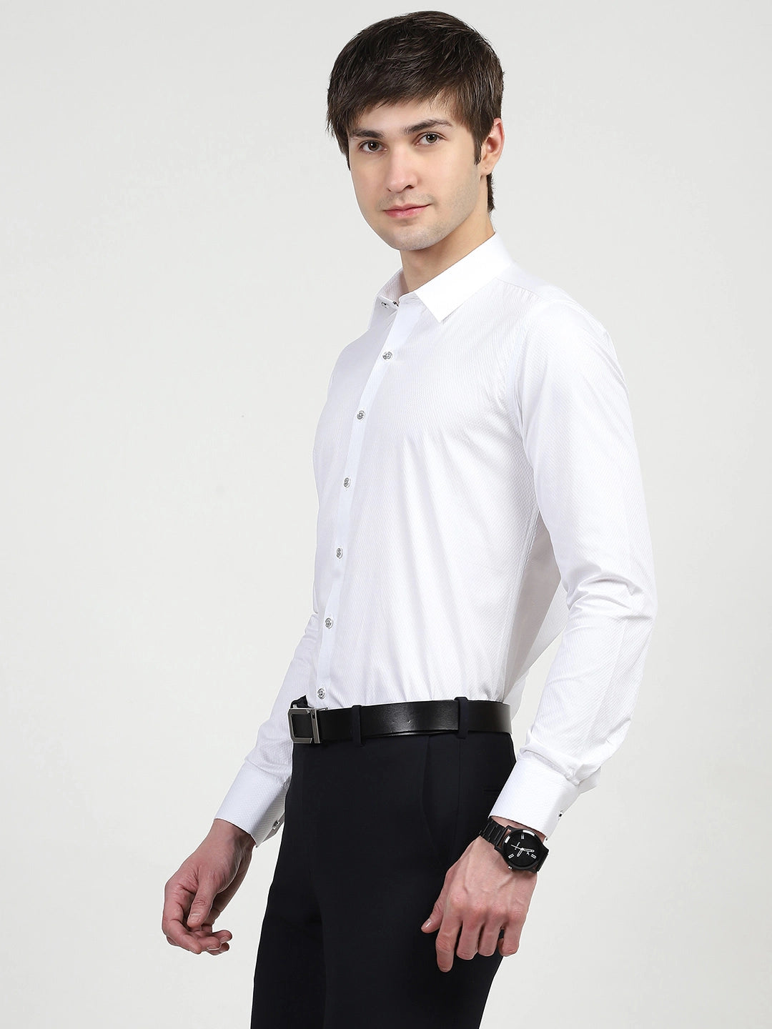 White Textured Formal Shirt - Global Republic