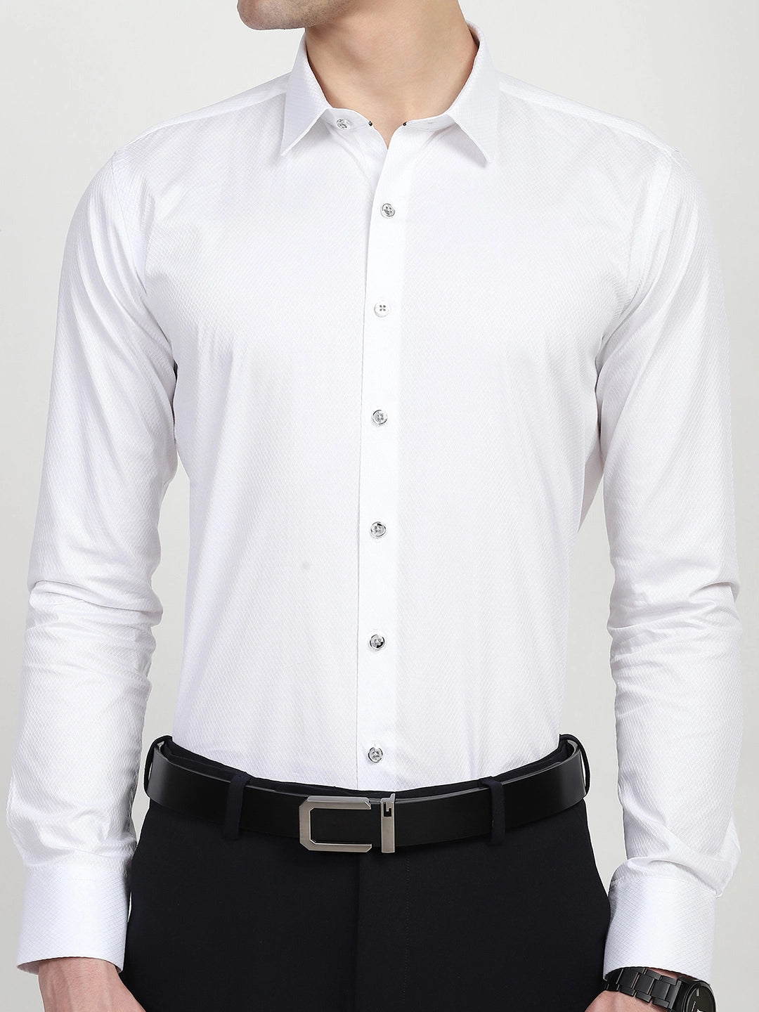 White Textured Formal Shirt - Global Republic