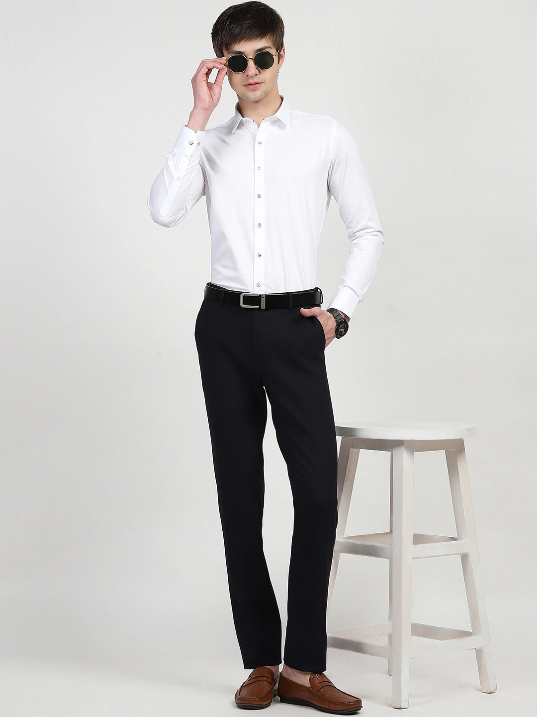 White Textured Formal Shirt - Global Republic