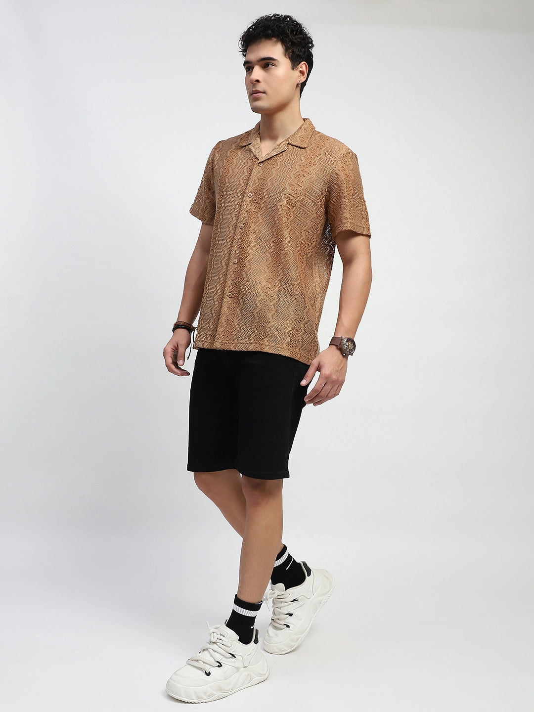 Brown blend Knit Relaxed Fit Shirt - Global Republic