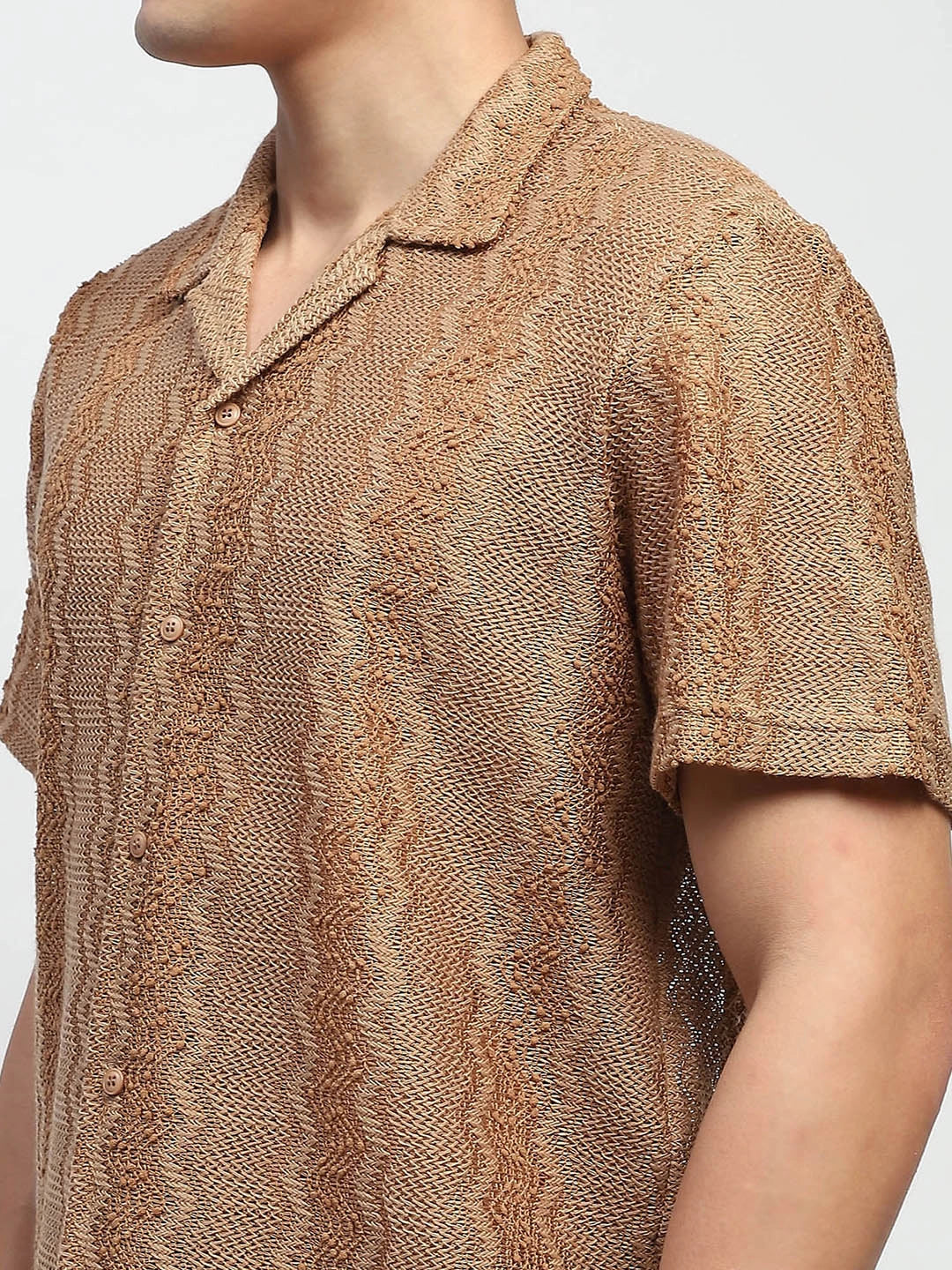 Brown blend Knit Relaxed Fit Shirt - Global Republic
