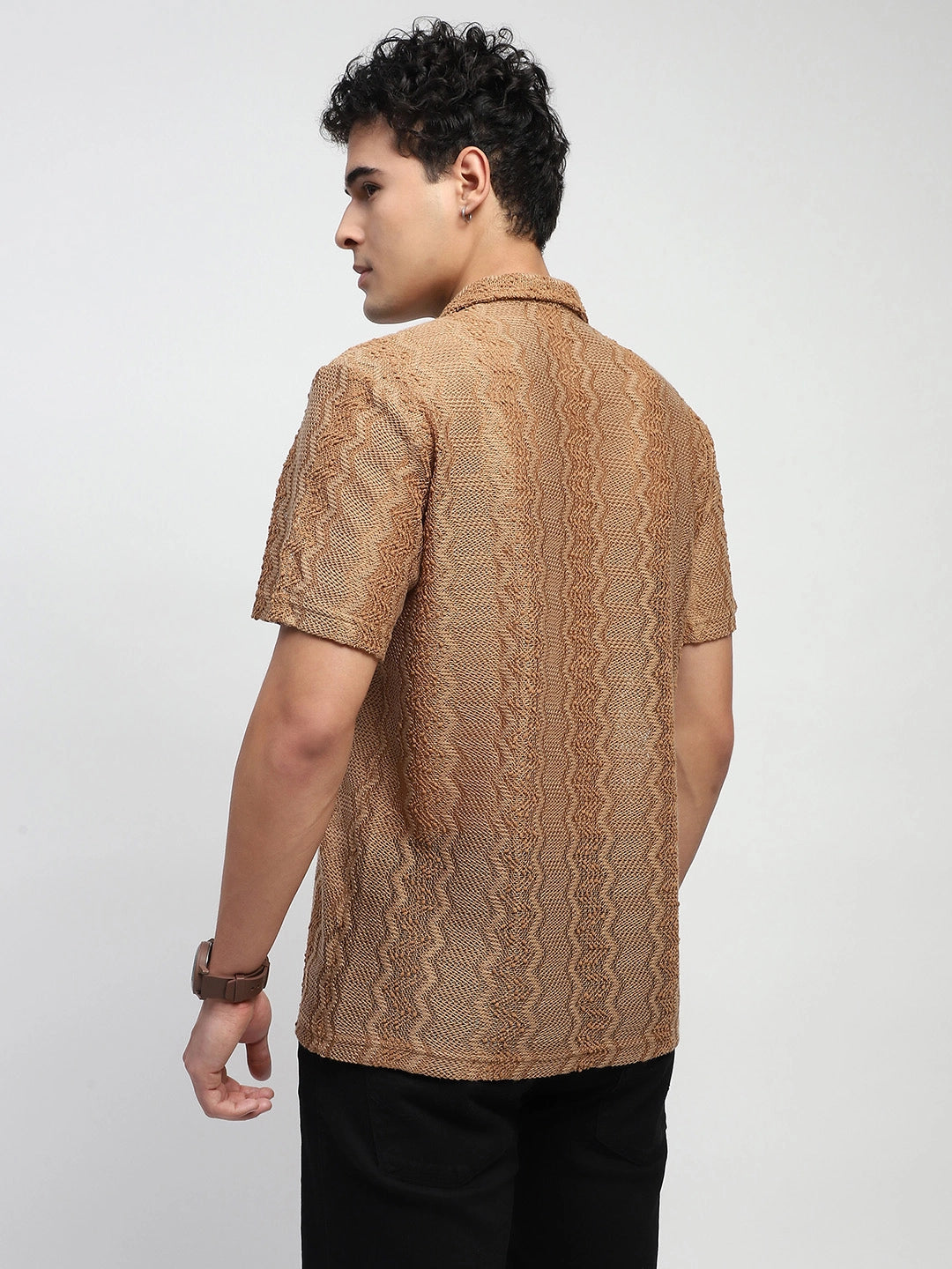 Brown blend Knit Relaxed Fit Shirt - Global Republic