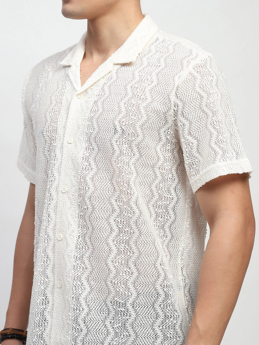 Ecru blend Knit Relaxed Fit Shirt - Global Republic