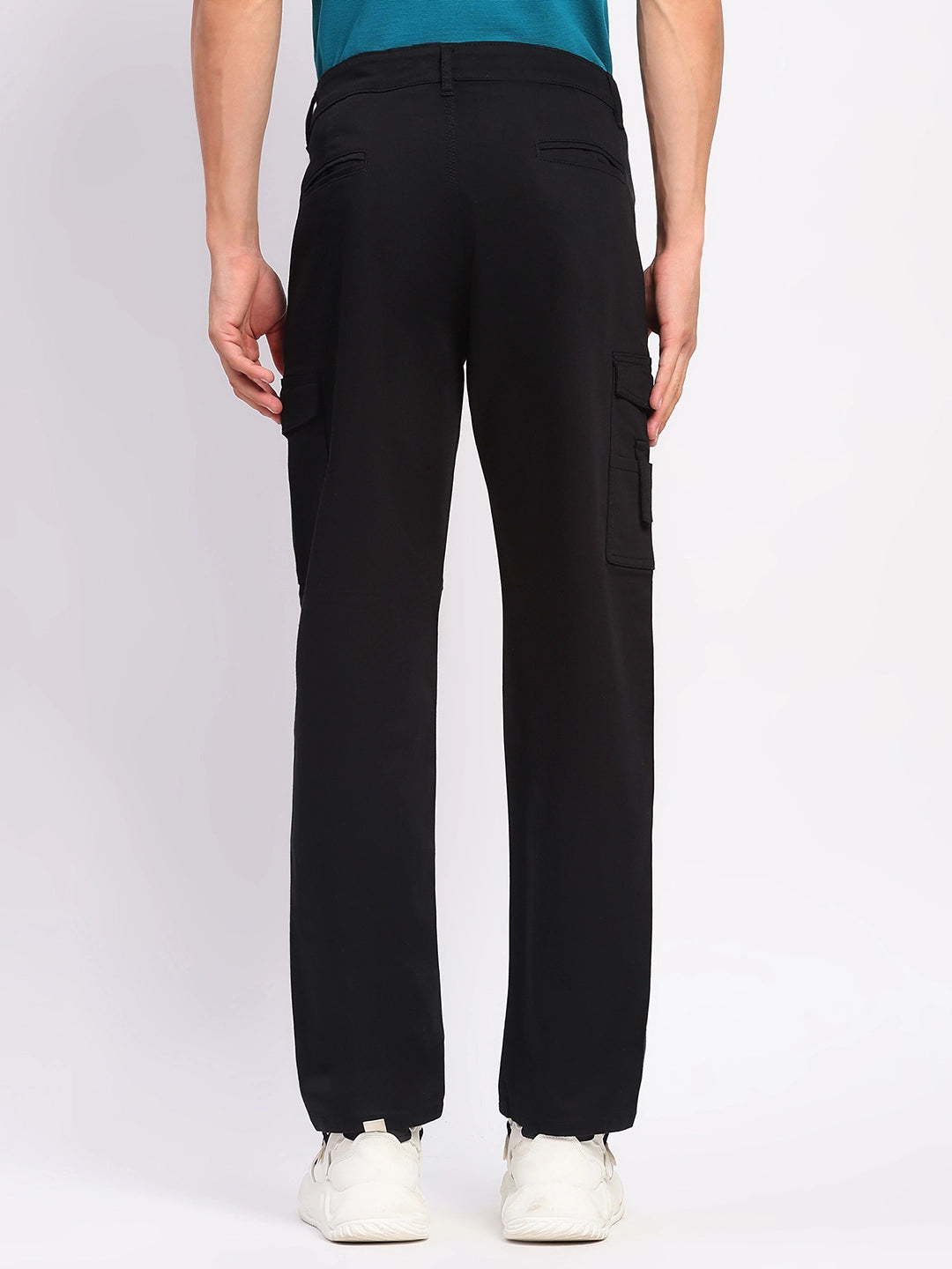 Black Cotton Blend Regular Fit Cargo - Global Republic