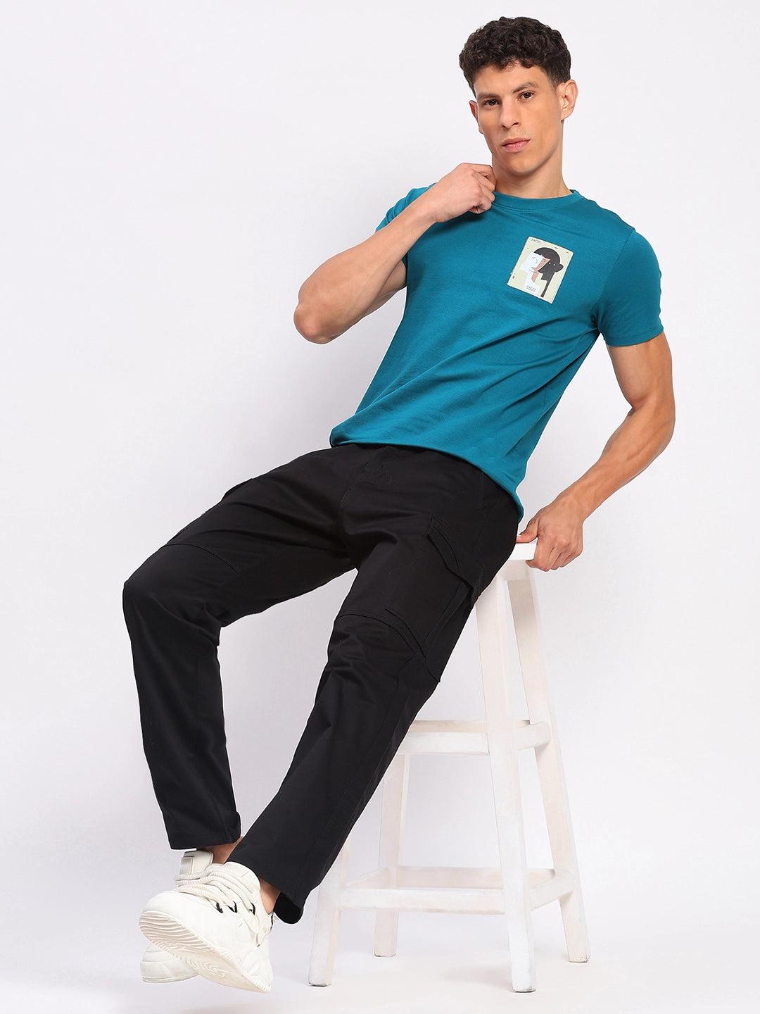 Black Cotton Blend Regular Fit Cargo - Global Republic