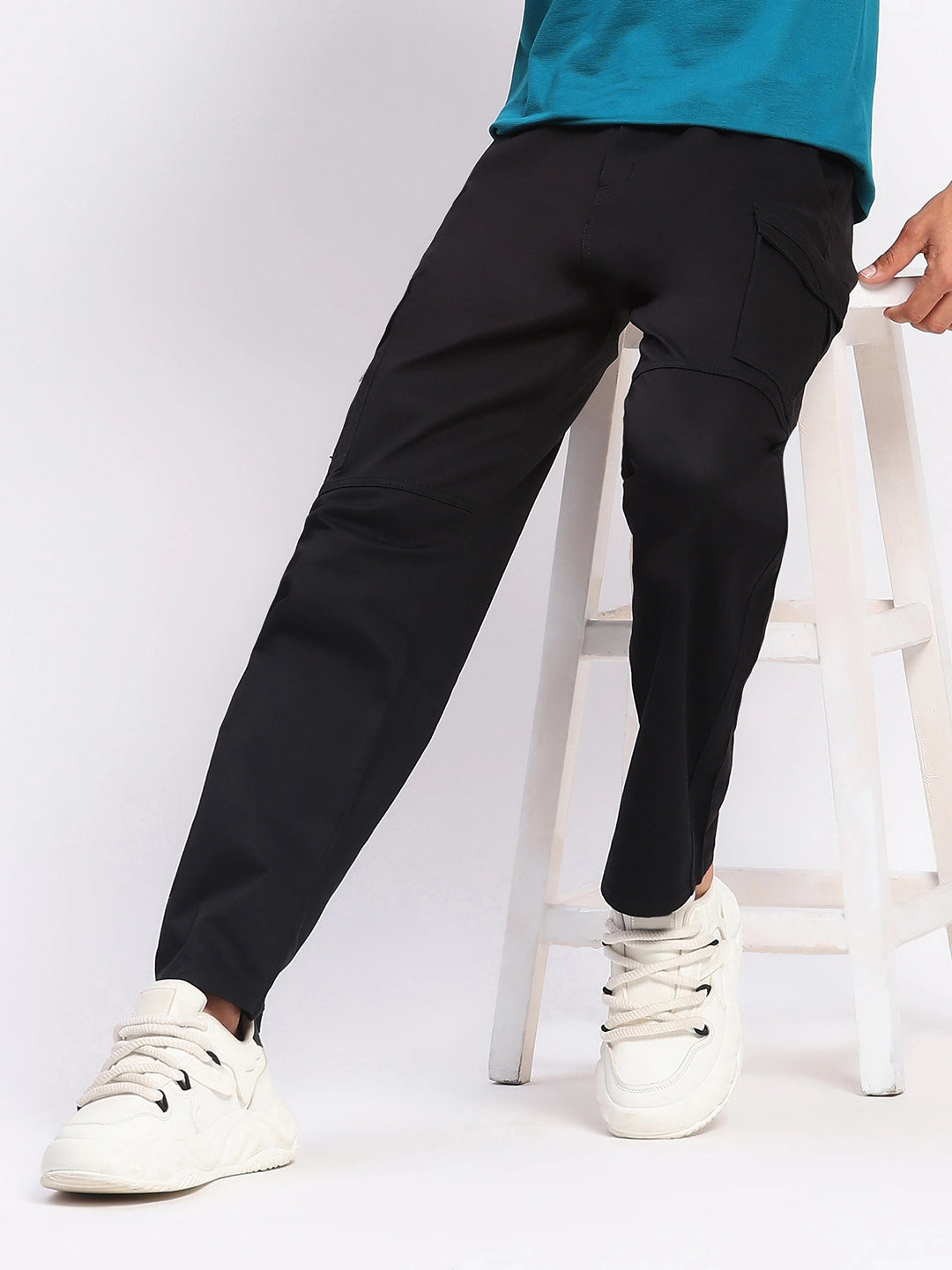 Black Cotton Blend Regular Fit Cargo - Global Republic