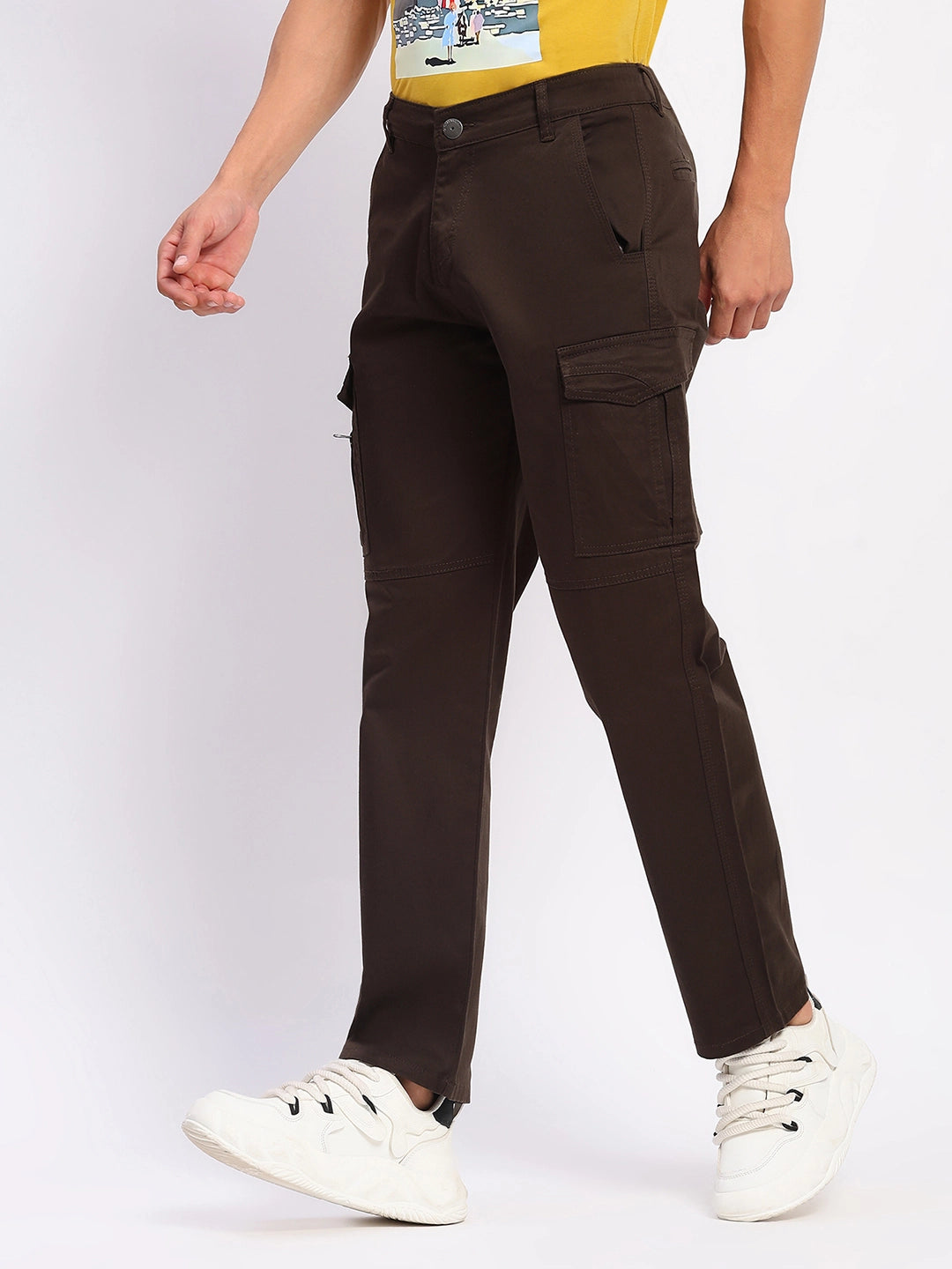Brown Cotton Blend Regular Fit Cargo - Global Republic