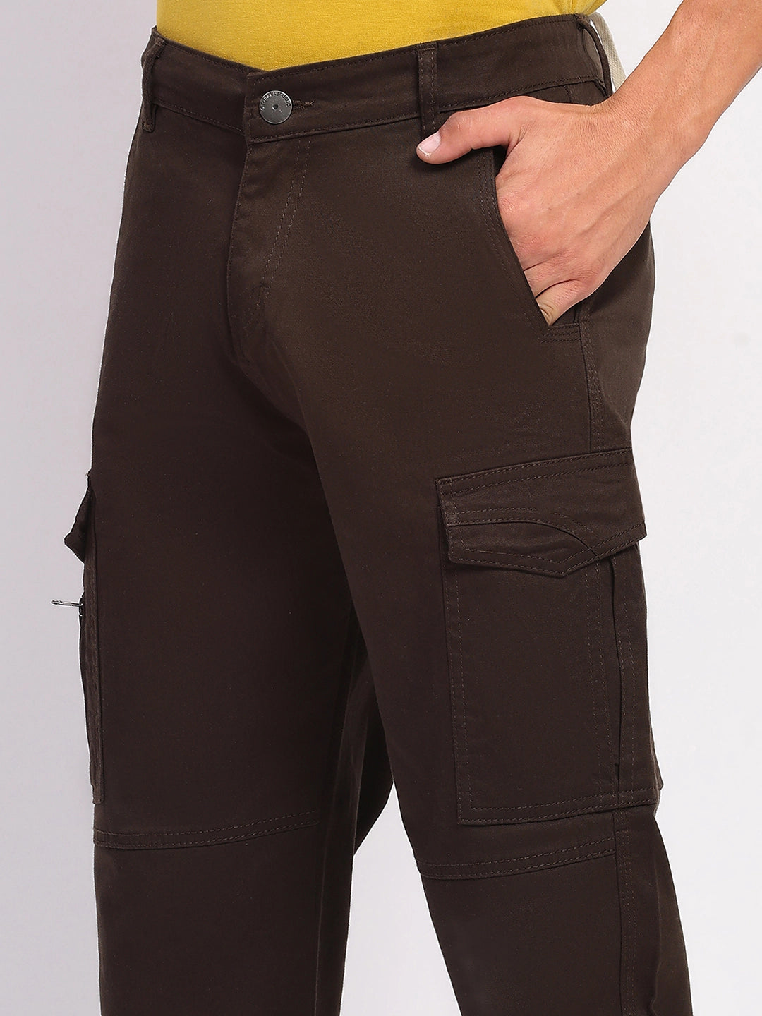 Brown Cotton Blend Regular Fit Cargo - Global Republic