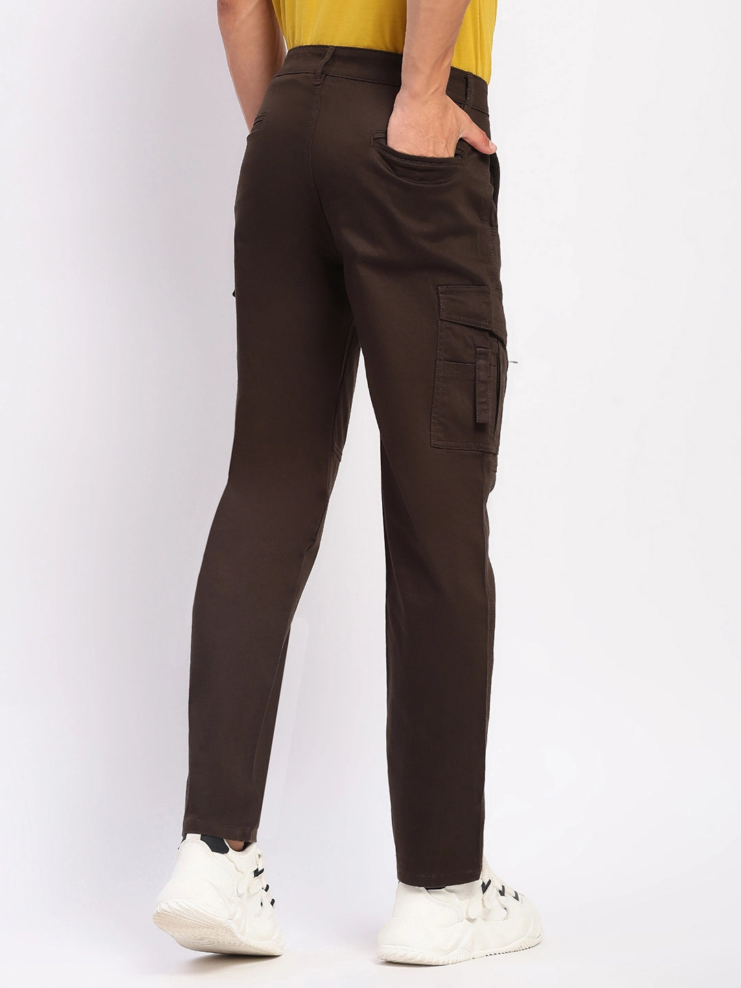 Brown Cotton Blend Regular Fit Cargo - Global Republic