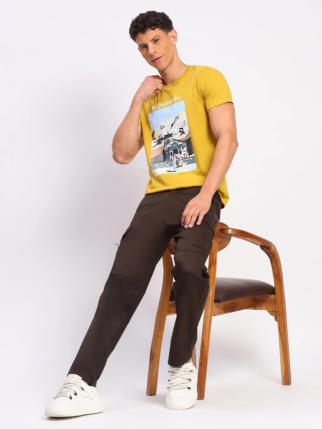 Brown Cotton Blend Regular Fit Cargo - Global Republic