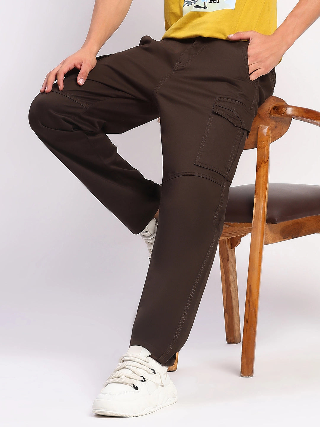 Brown Cotton Blend Regular Fit Cargo - Global Republic