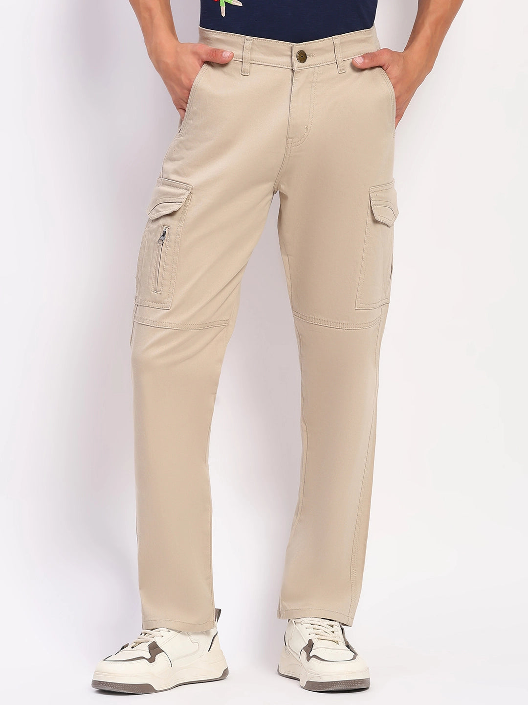 Fawn Cotton Blend Regular Fit Cargo - Global Republic