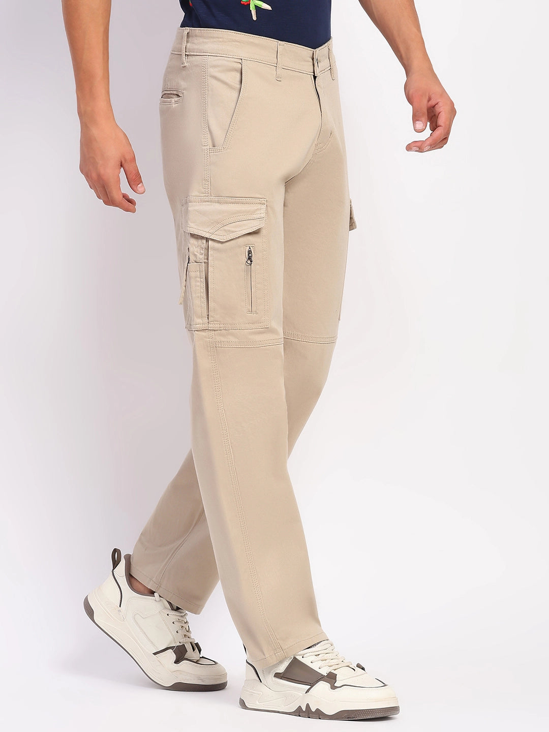 Fawn Cotton Blend Regular Fit Cargo - Global Republic