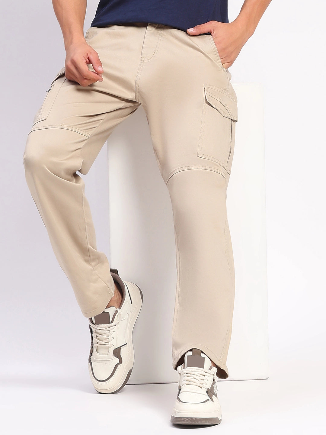 Fawn Cotton Blend Regular Fit Cargo - Global Republic