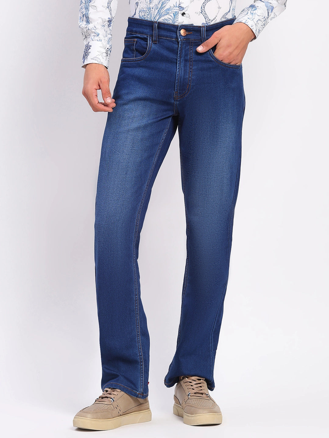 Stretchable Dark Blue Cotton Blend Jeans - Global Republic