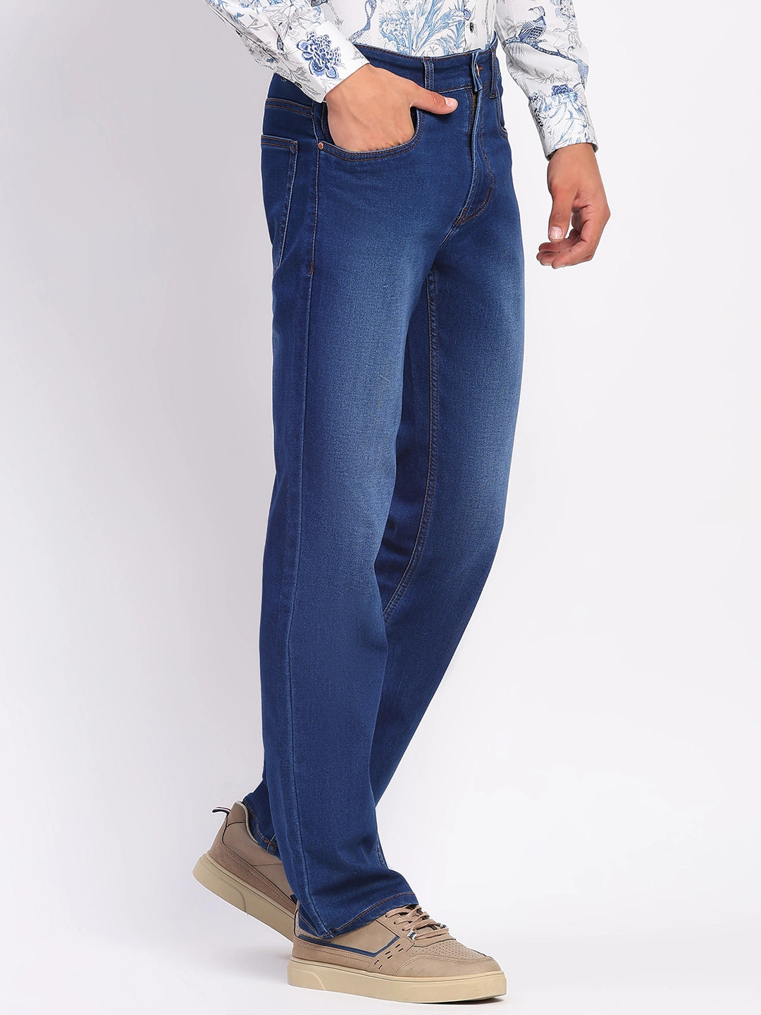 Stretchable Dark Blue Cotton Blend Jeans - Global Republic
