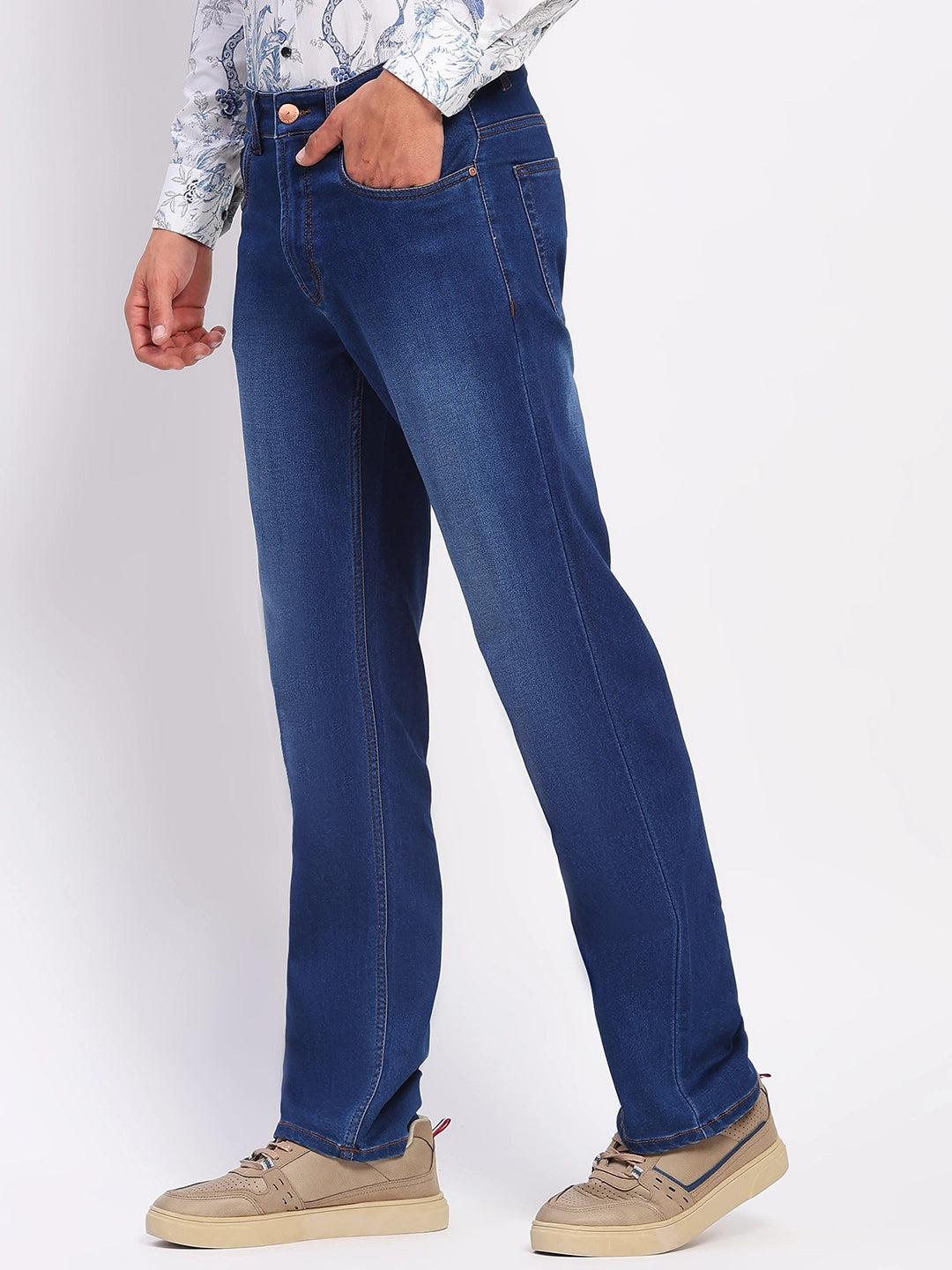 Stretchable Dark Blue Cotton Blend Jeans - Global Republic