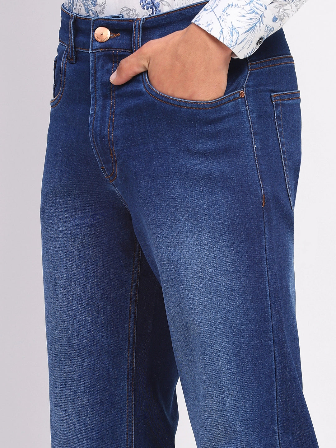 Stretchable Dark Blue Cotton Blend Jeans - Global Republic