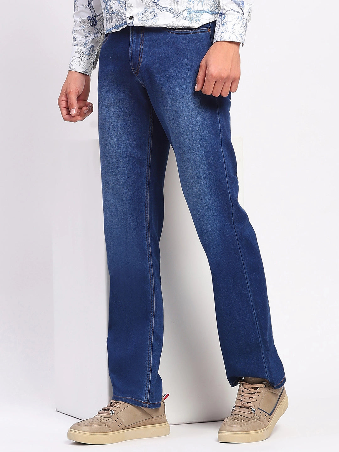 Stretchable Dark Blue Cotton Blend Jeans - Global Republic