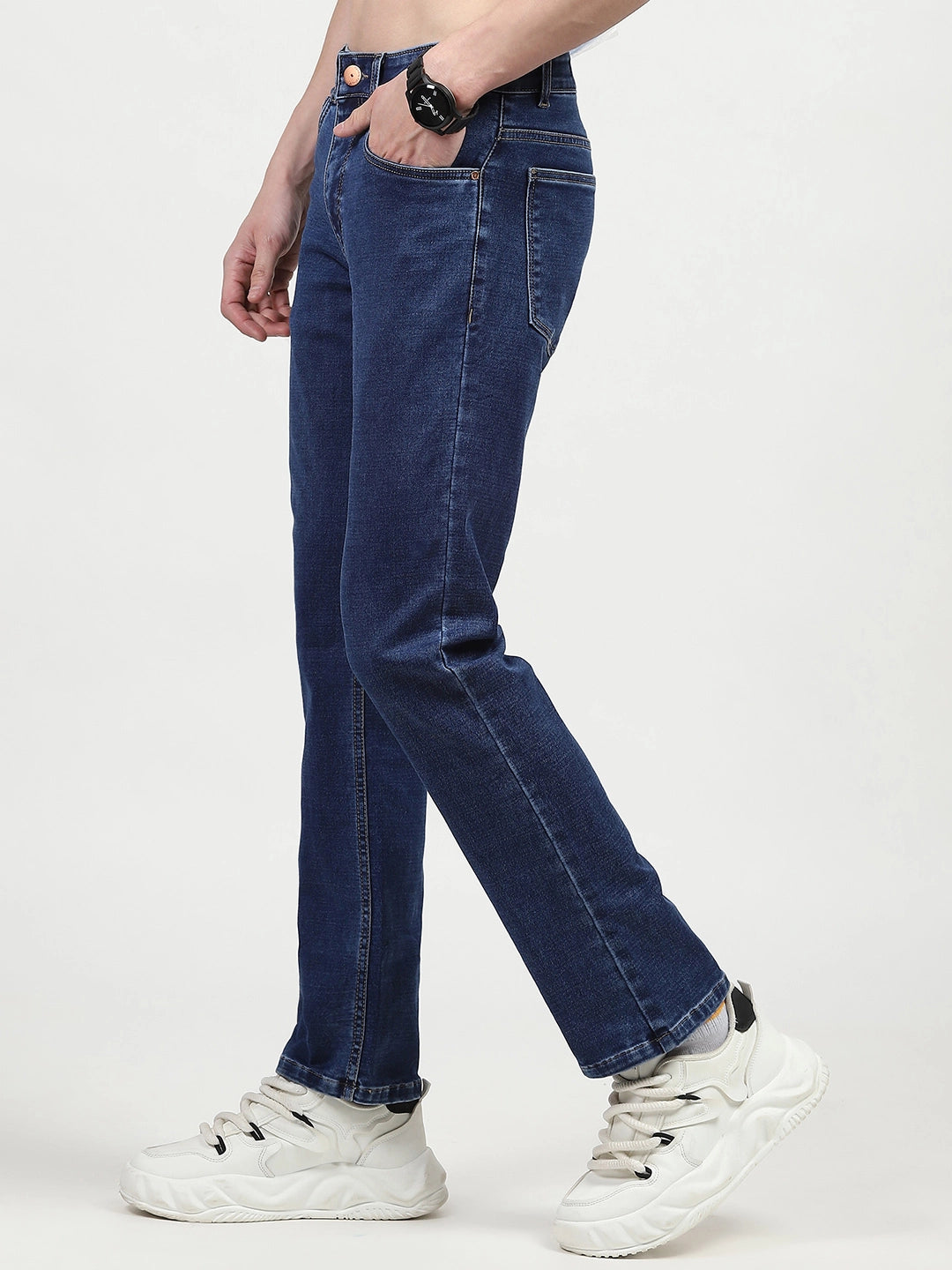 Dark Blue Regular Fit Solid Jeans - Global Republic